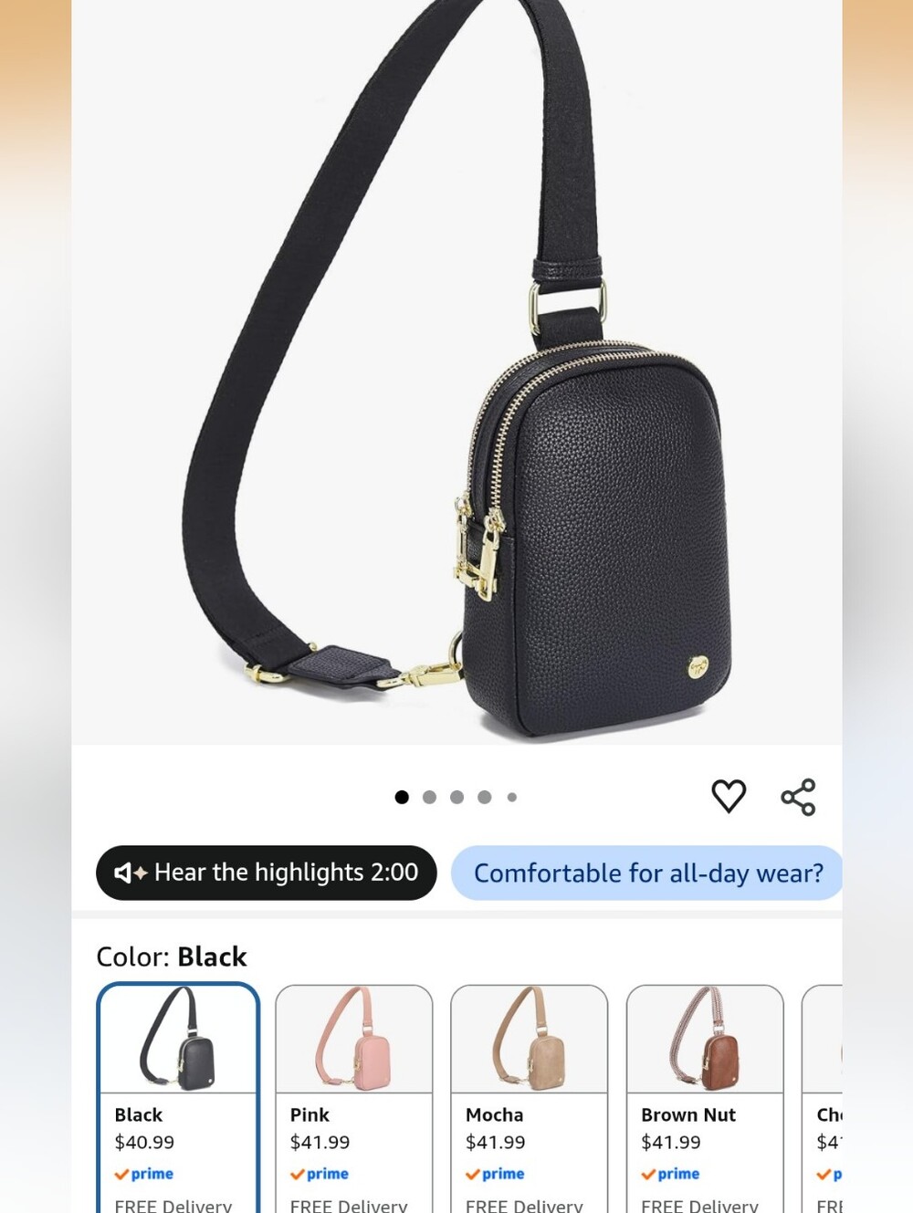 Black Leather Crossbody Sling Bag - Anti Theft Features